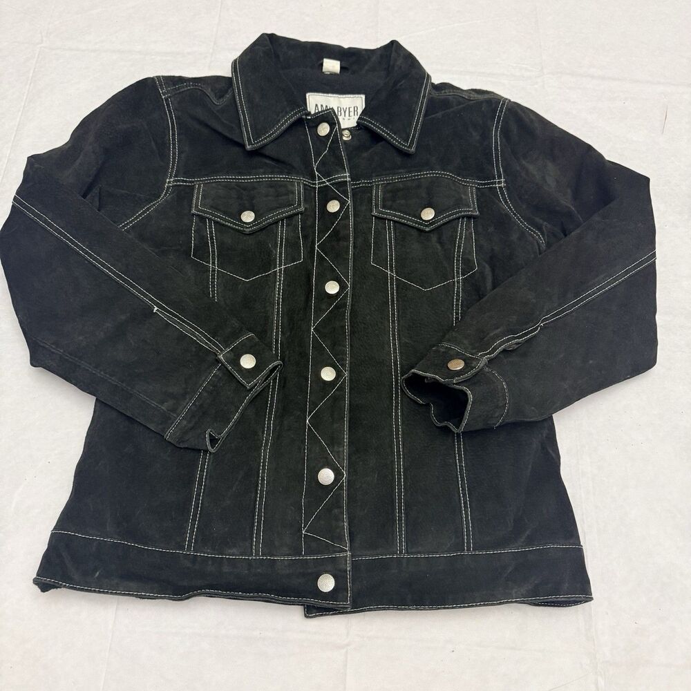 Vintage Amy Byer Western Black Suede 100% Leather Jacket Women Size M